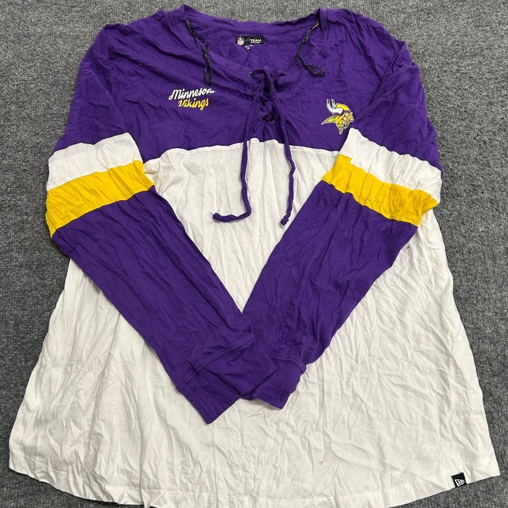 NFL Team Apparel Shirt Womens Size 2X Purple Vikings Lace Up Cotton Long Sleeve